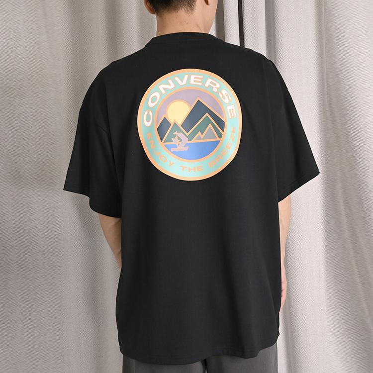 Converse ENJOY THE BREEZE T Shirts Men's Black Crew Neck Moderate Straight Fit 10025453-A01