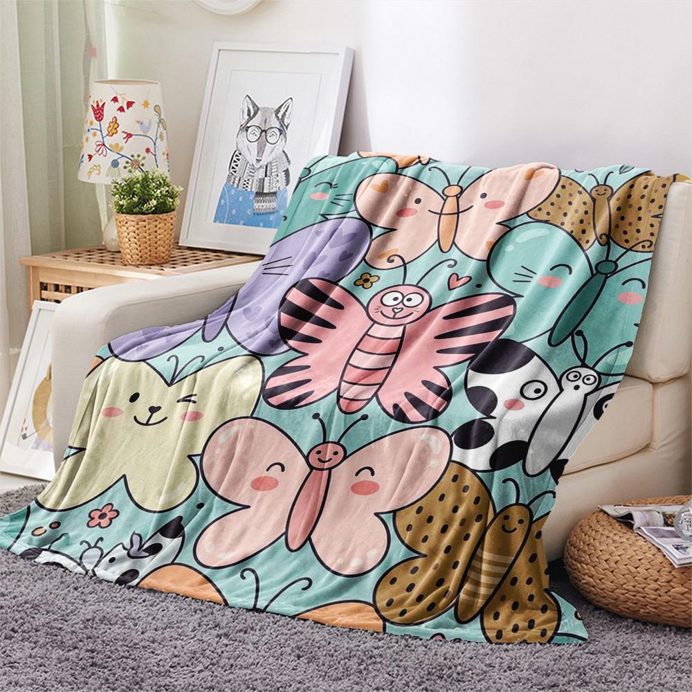 1Pc Butterfly Print Flannel Blanket, High quality Comfortable for All Seasons, Home Decor, Warmth and Comfort, Perfect for Christmas Gifts