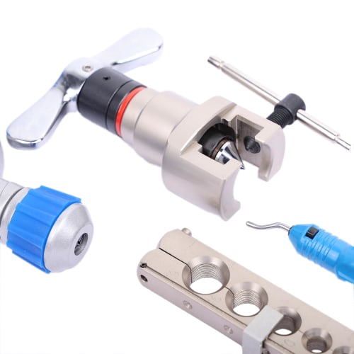 HFS(R) Flaring Tool Set, Eccentric, for 6-19mm Pipes, Compatible with New Refrigerants, Includes Expansion Clamp, Pipe Cutter, and Chamfer