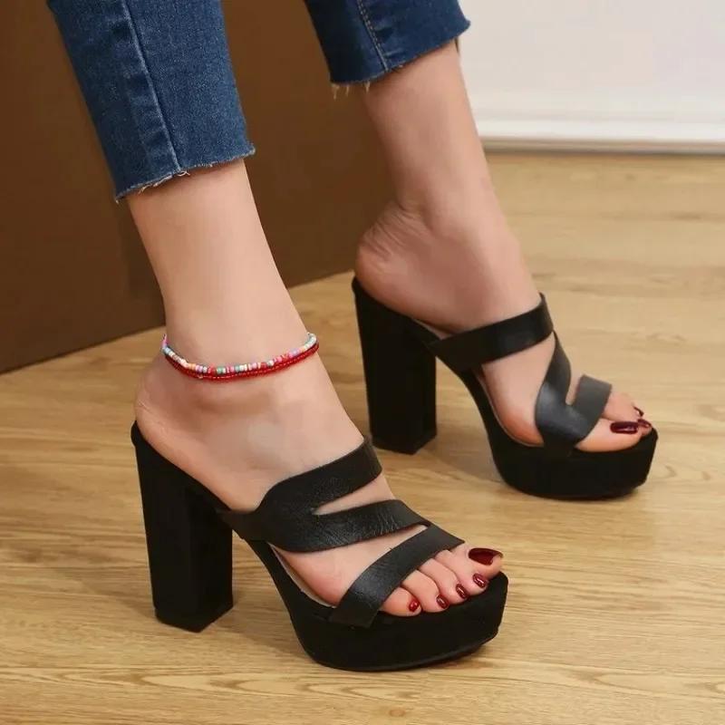 Fashion Women High Heels Party Shoes Chunky Sandalias De Mujer Summer Cross Sexy Pumps Casual Rome Women Shoes Slipper Mujer Zapatos