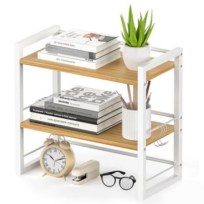 LIKENNY Desktop Storage Desk Top Bookshelf with Kitchen Spice Small Desktop Computer PC Height 43 X 20 X 43 Cm Shelf, Hanger, 2-Tier, Storage, Rack,