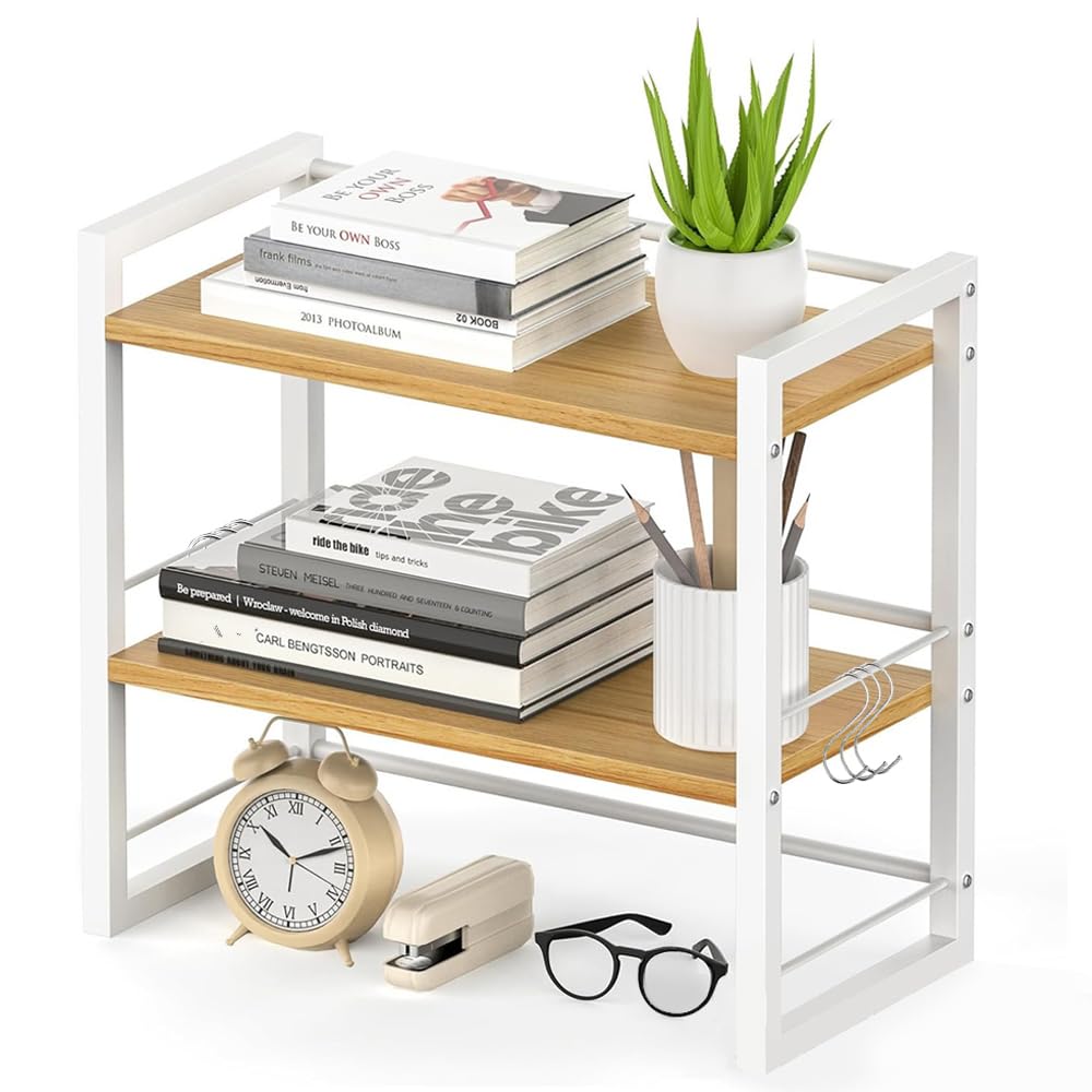 

LIKENNY Desktop Storage Desk Top Bookshelf with Kitchen Spice Small Desktop Computer PC Height 43 x 20 x 43 cm Shelf, Hanger, 2-Tier, Storage, Rack, белый