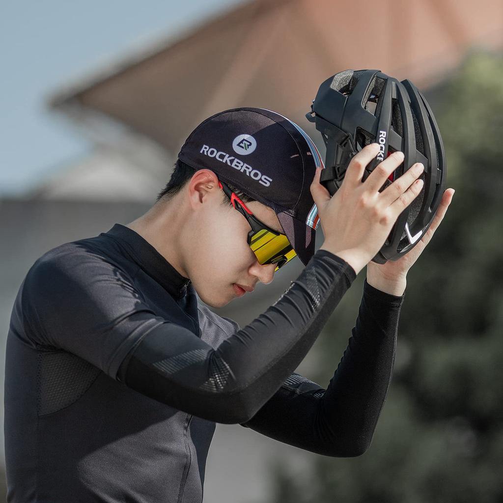 ROCKBROS Cycling Summer Helmet Inner Breathable UV Cap, Cap, Sweat-Wicking, Quick-Drying, Mesh, Sweat-Absorbing, Protection, Men's (Black)