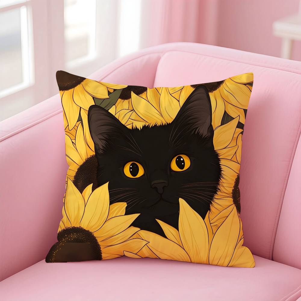 Cat In the Flowers Aesthetic Pillow Case Pattern Printing Pillowcase Living Room Sofa Cushion Cover Bedroom Room Decor