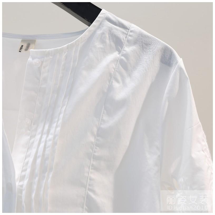 Blusas Bordadas 100% Algodón Camisa de Mujer Manga Media Hueca Top de Verano Cuello Redondo Holgada Casual Botones Blanca Camisa Femenina