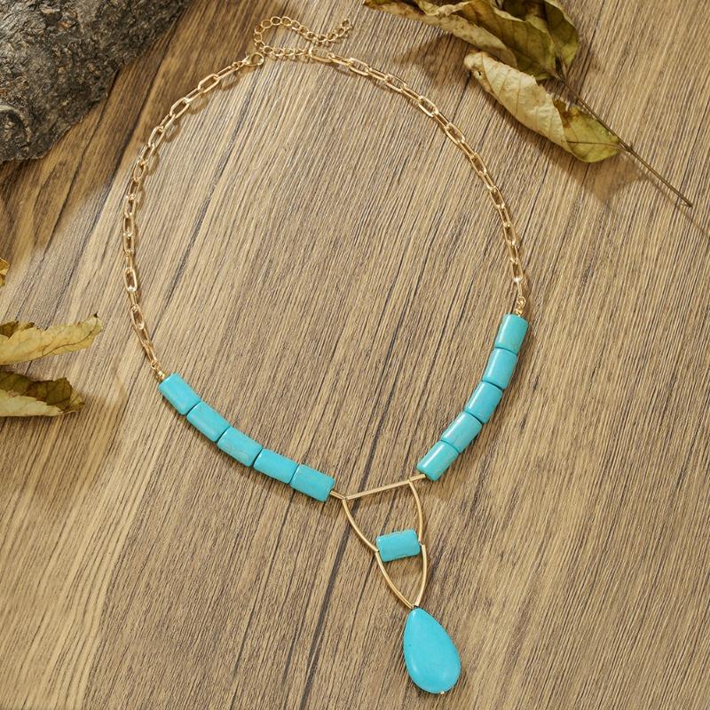 Turquoise Beaded Necklace High-end Natural Stone Pendant Versatile Jewelry Turquoise Necklace