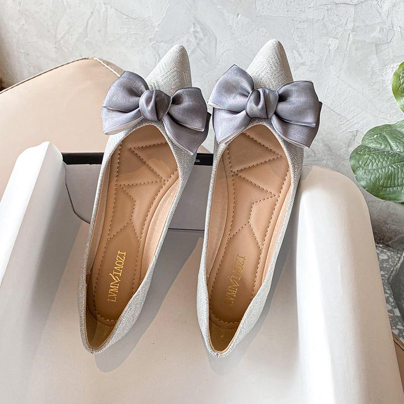 Mode Style coréen dentelle nœud femmes ballerines paillettes tissu chaussures de travail hauteur augmentant mocassins femme slip-on mocassins grande taille 34-43