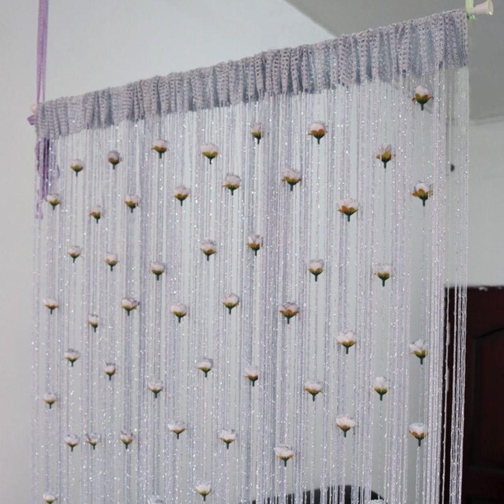 

Retro Shiny Rose Flower String Curtain Solid Color Room Divider Door Curtain 1*2M Tassel Window Curtain Home Decor сірий