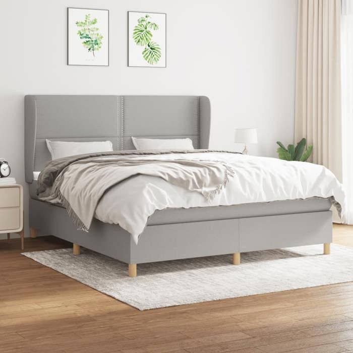 3128461 vidaXL Lit à sommier tapissier avec matelas Gris clair 180x200cm Tissu