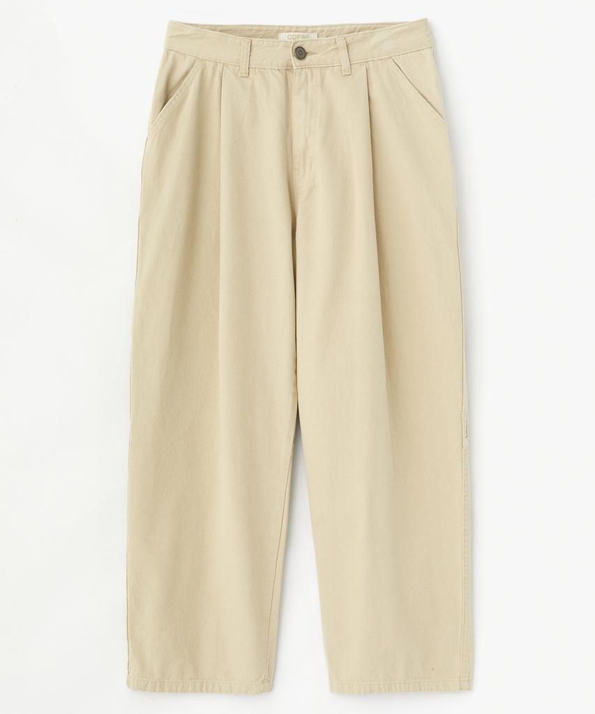 COFWI Wide One-Pleat Cotton Pocket Pants Beige