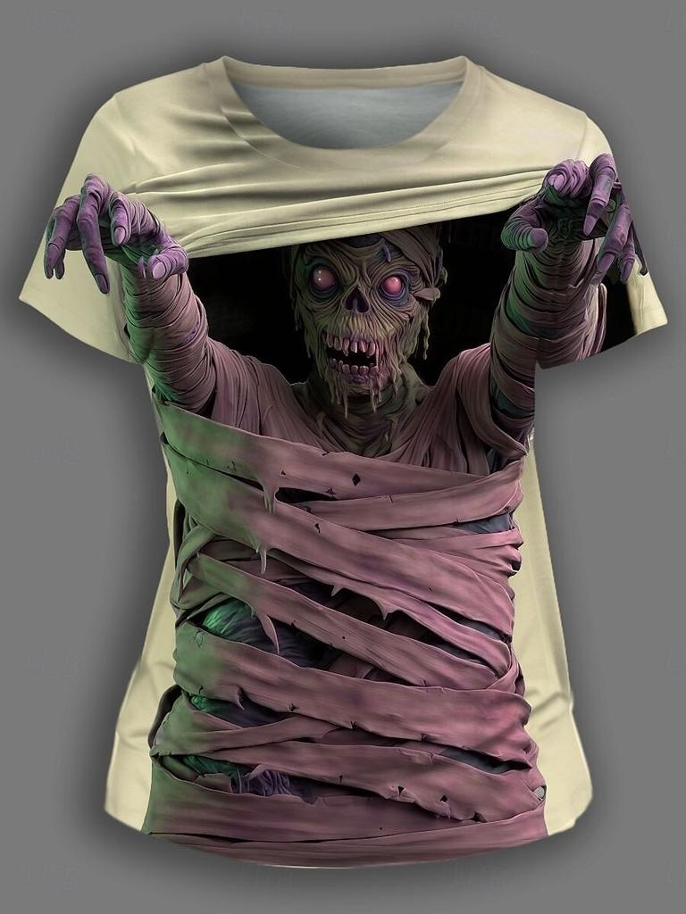3D Print Sports Quick-dry Breathable Women's T-shirt Outdoor Street Casual Fashion Scary Skull Gothic Hip-hop Short-sleeve Clothing
