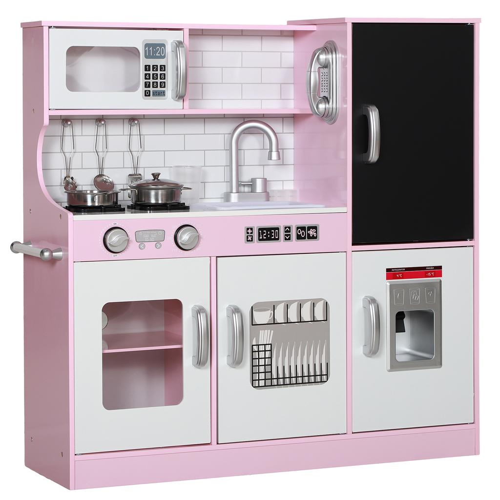 Rollenspielküche, Kinderspielküchenset, mit Spielzeittelefon, Tafel, Mikrowelle, Herd, Spüle, Rosa