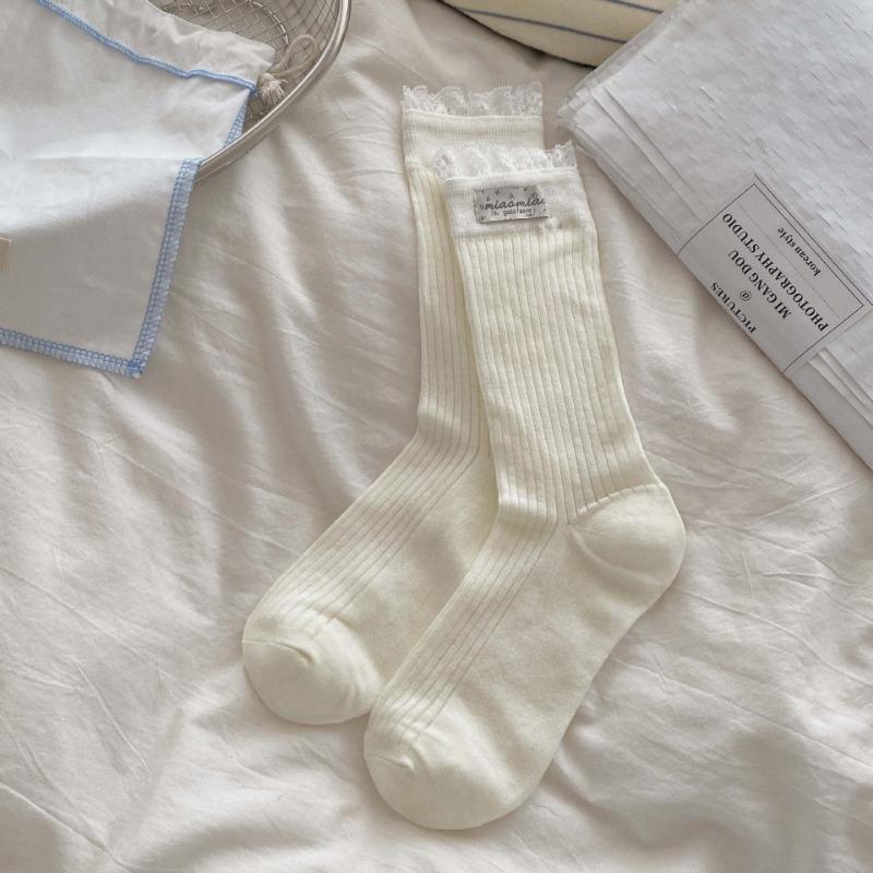 Female Spring and Summer Thin Hollow Lingge Floral College Wind Tube Stack Socks