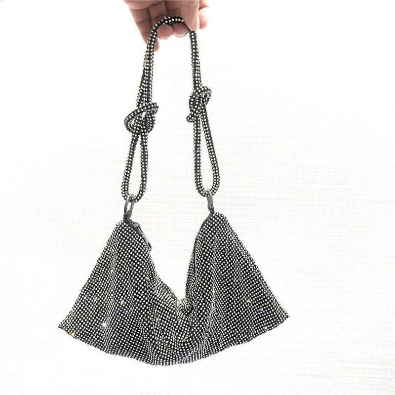 Hobo Bags Underarm Bag Chic Clutch Bags Modern Chain Tote Zipper Handbag Alexander Sparkling Hobo Bags  Silver