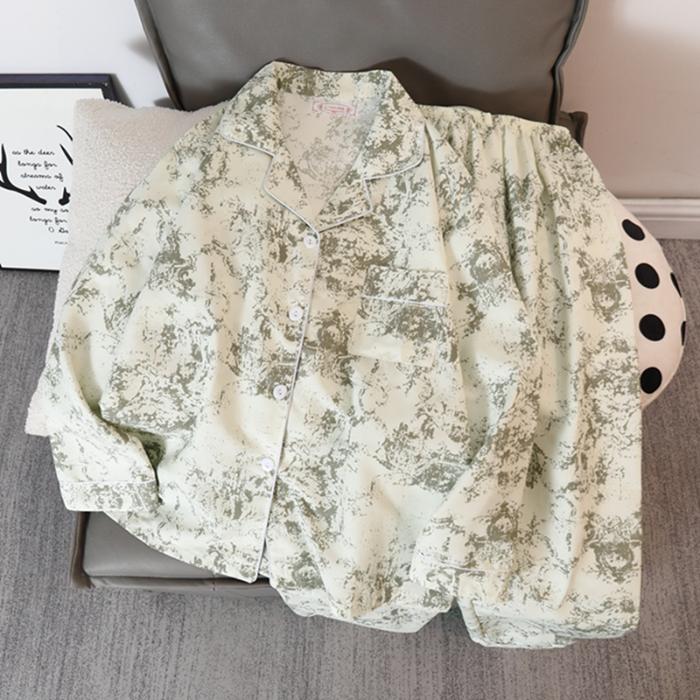 Chinese Style Ink Print Vintage Pajamas Set for Women Nightwear Autumn Casual All-match Women's Pajamas Sleepwear