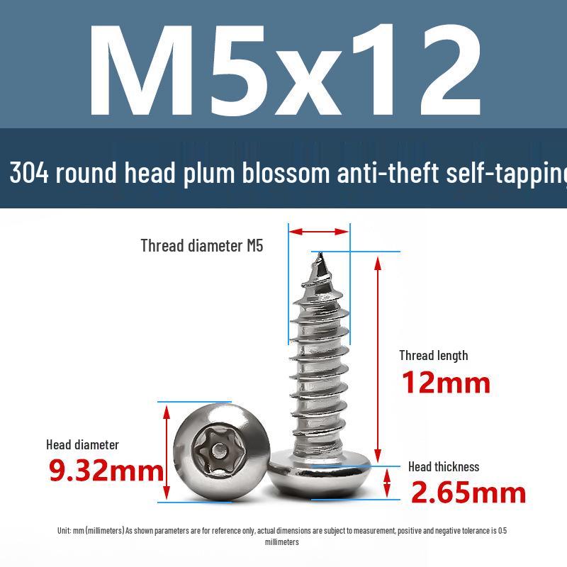 Yigu 304 Anti-Theft Torx Pin Self-Tapping Screws: M2-M5 Round Head, Mushroom Head, Pointed Tail Wood Screws