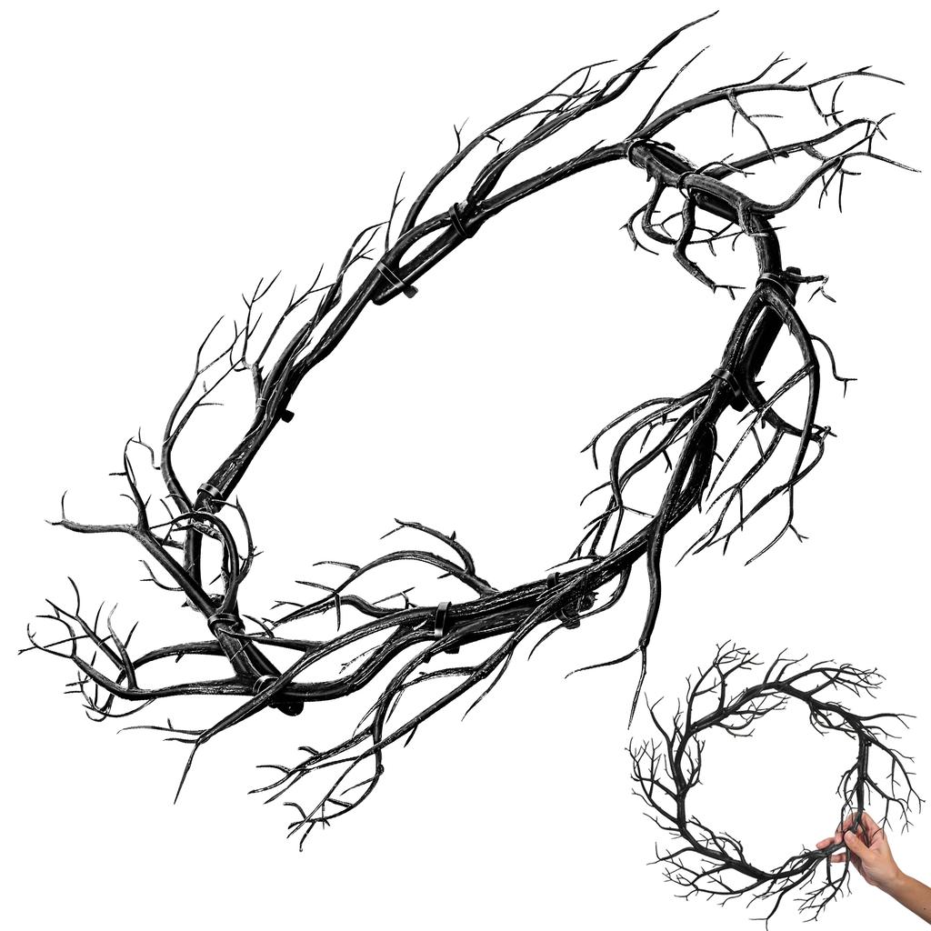 Halloween Wreath Black Twig Garland Fake Branch Decor Artificial Door Wreath Hanging Nament Front Door Garlands Festive Party