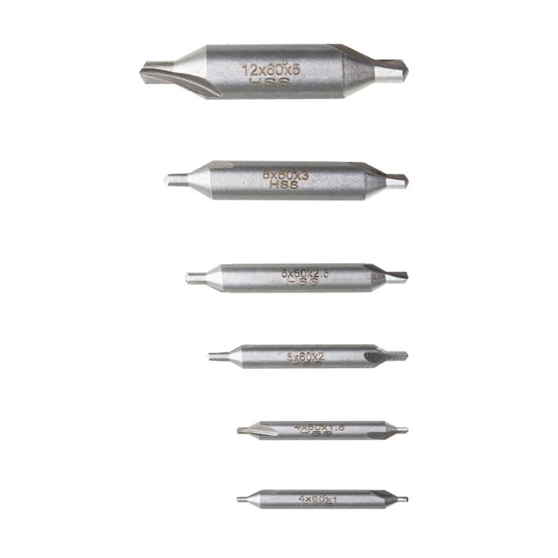 6Pcs High Speed Steel Center Drill Bits Set Countersink Drill Bit Adapter for Lathe Metalworking Size 1/1.5/2/2.5/3/5mm