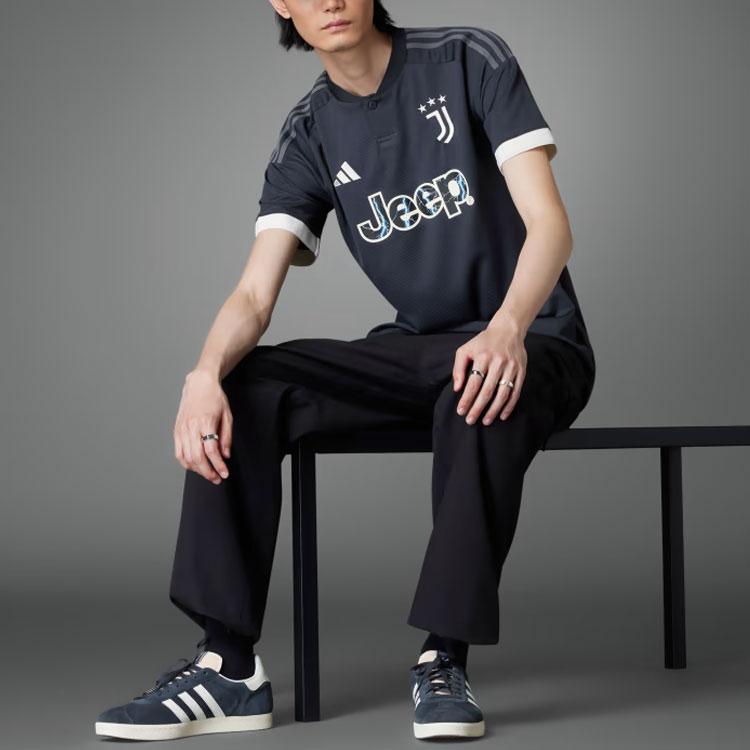 Adidas Juventus 23/24 Third Jersey With Letter Print V-Neck Short Sleeve Men Soccer Jersey Dark-Grey HR8250