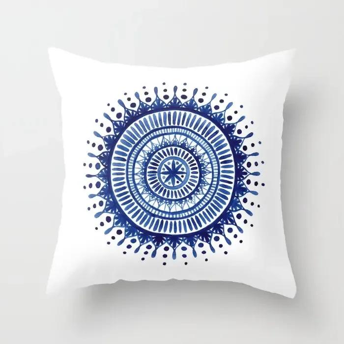 Watercolor Blue Cushion Cover Abstract Marble Geometric Pattern Sofa Pillowcase Bedroom Home Decor Car Office Decorative 45x45cm