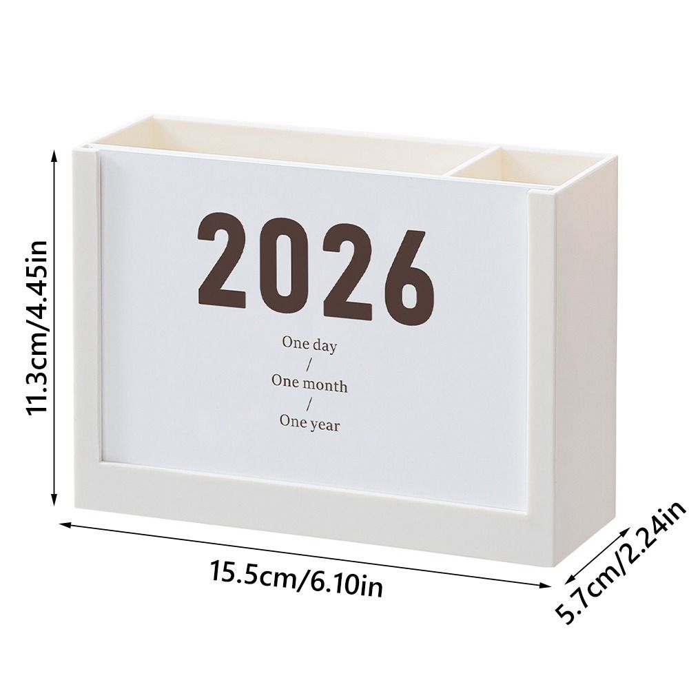 Self-discipline Plan 2026 Desk Calendar Multicolor Plastic Makeup Brush Holder Two Grids Multi-Function Pencil Container Office