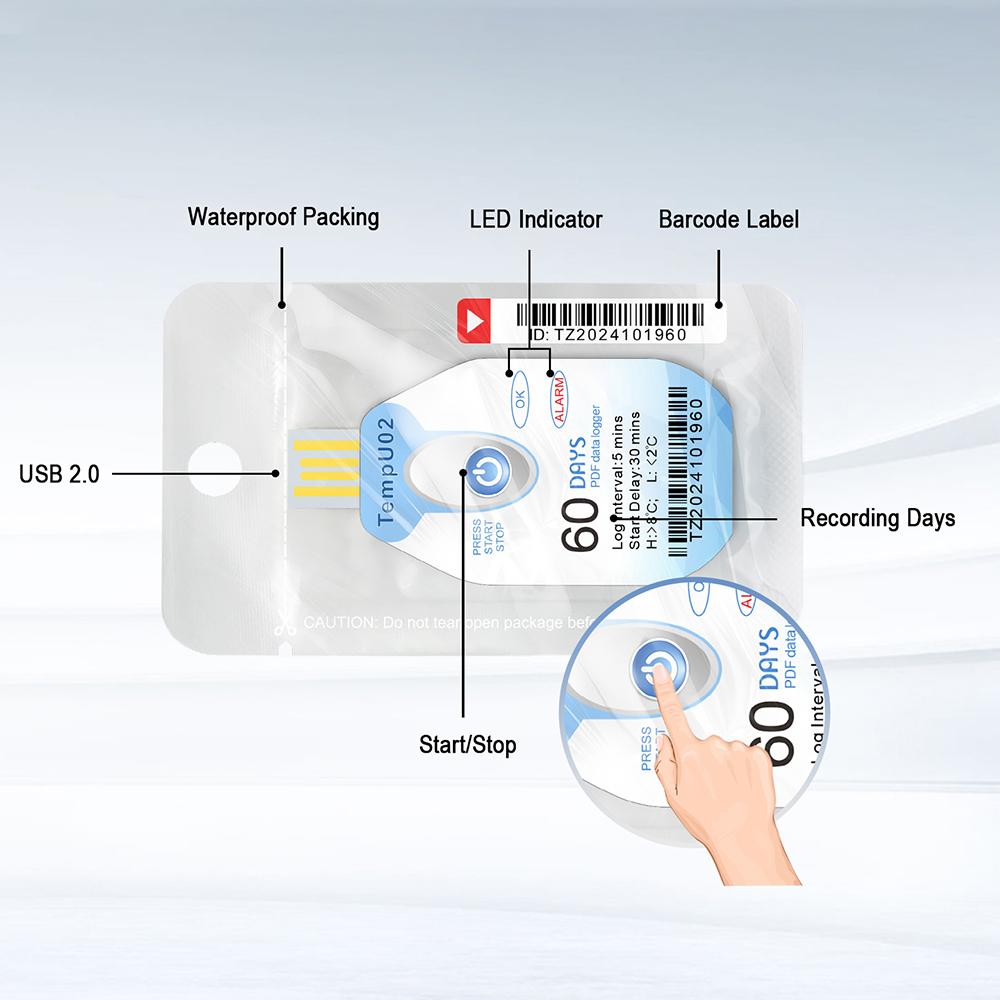 Disposable USB Temperature Data Logger 60/90 Days Datalogger 42000 Points PDF Report Temp Recorder Thermometer for Cold-chain