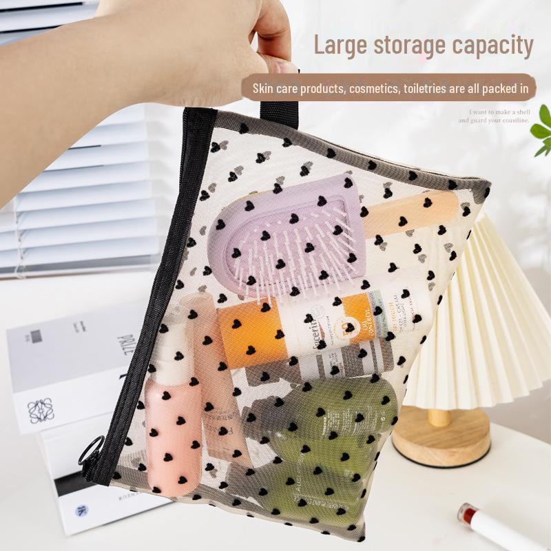 Portable Mesh Cosmetic & Earphone Storage Bag, Travel Toiletries & Lipstick Holder