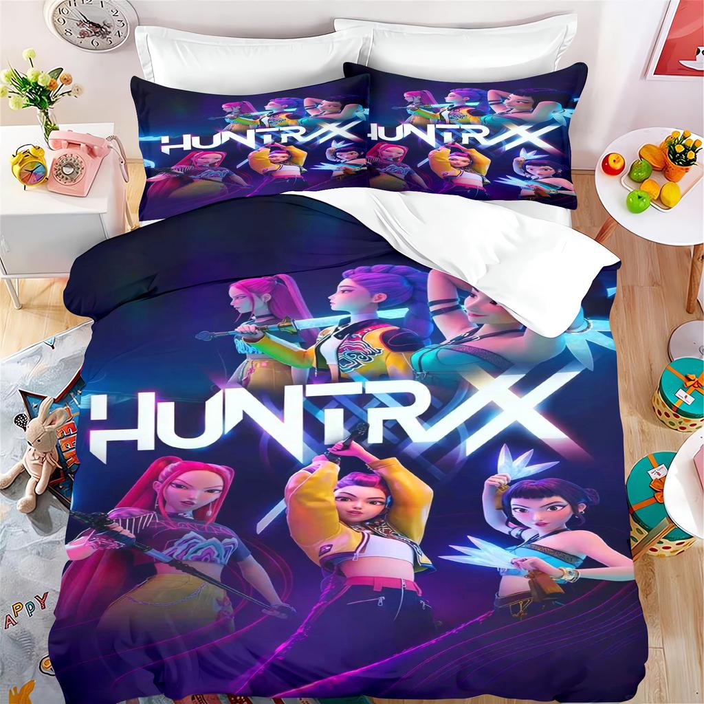 KPop Demon Hunters Anime 100% Polyester Bedding Set Duvet Cover Set Printed Cartoon Home Decor