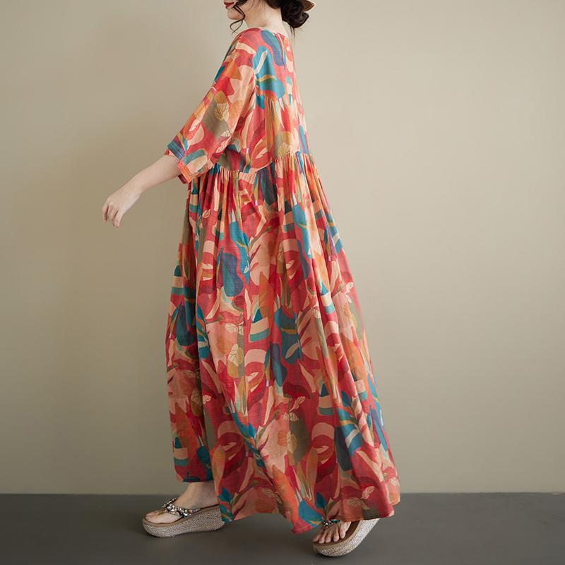 DIMANAF Neu 2026 Sommer Strand Damen Übergröße Vintage Dame Langes Kleid Locker Übergröße Maxi Blumenmuster Baumwolle Sommerkleid