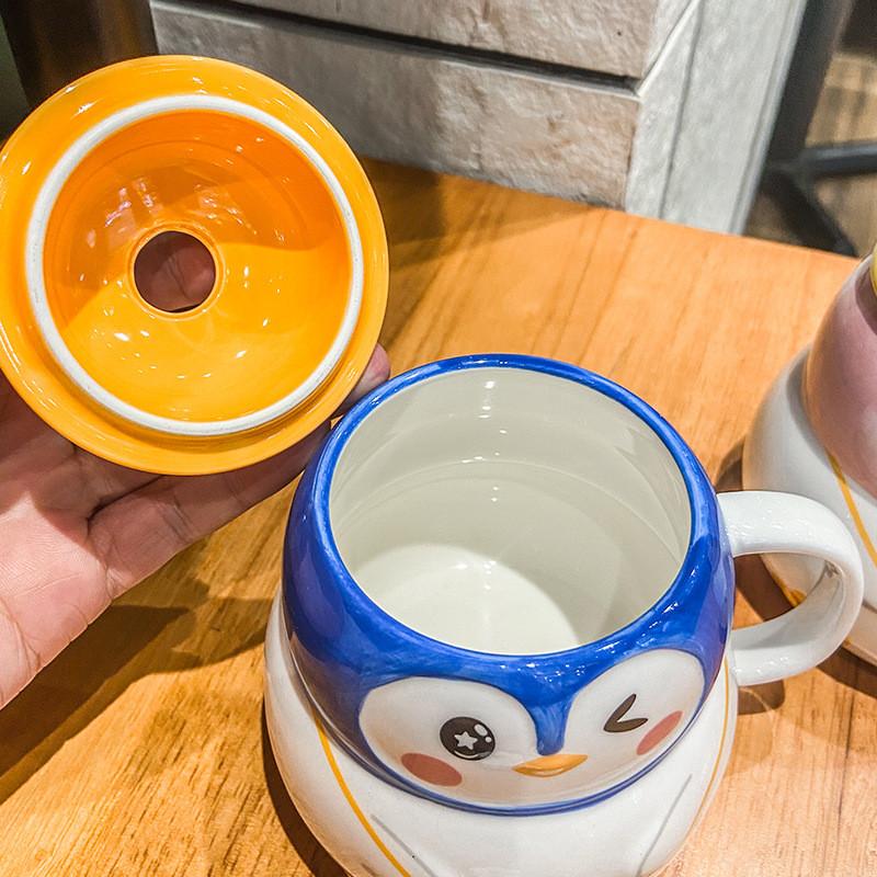 480ml Personalized Coffee Mug For Women Girls Cute Penguin Ceramic Mug With Spoon And Lid Lovers Birthday Thanksgiving Day Gifts
