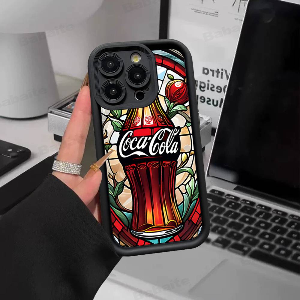 Hot C-Coca Drinks C-Cola Silicone Soft Phone Case For IPhone 17 16 15 14 Plus 13 12 Mini 11 Black Cover