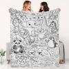 Couverture Animalière Ligne Art Jungle & Océan Style Livre de Coloriage - Jeté Doux Polyvalent Toutes Saisons pour Chambre, Canapé & Linge de Lit