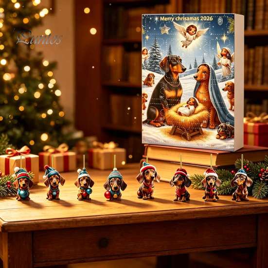 Calendario del Conto alla Rovescia per le Feste Calendari dell'Avvento Bassotto 2026, 24 Giorni Ciondolo Acrilico 2D Set di Ornamenti Cane Carino di Natale Calendario, da Collezione