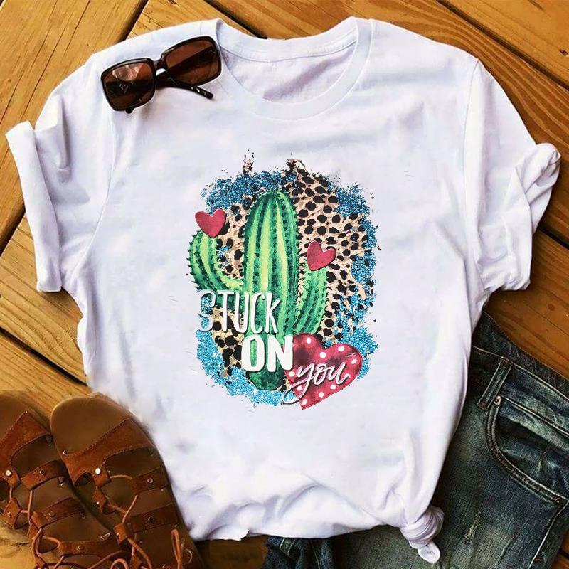 Summer 2025 Fashion Leopard Flower Sweet Love You Lady Ladies Womens Tee T-Shirt Graphic Female Valentine's Day Top T Shirt Gift