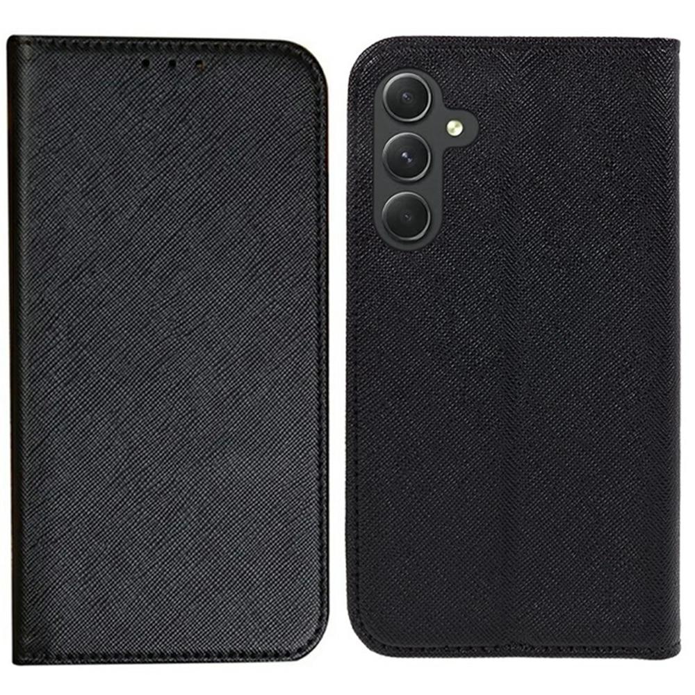 

For Samsung Galaxy S25 Case Cross Texture Leather Phone Cover Hidden Magnetic Black