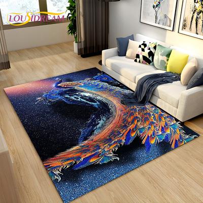 3D Peacock Bird Animal Cartoon Area Rug,Carpet Rug for Living Room Bedroom Sofa Doormat Kitchen Decor,Child Non-slip Floor Mat