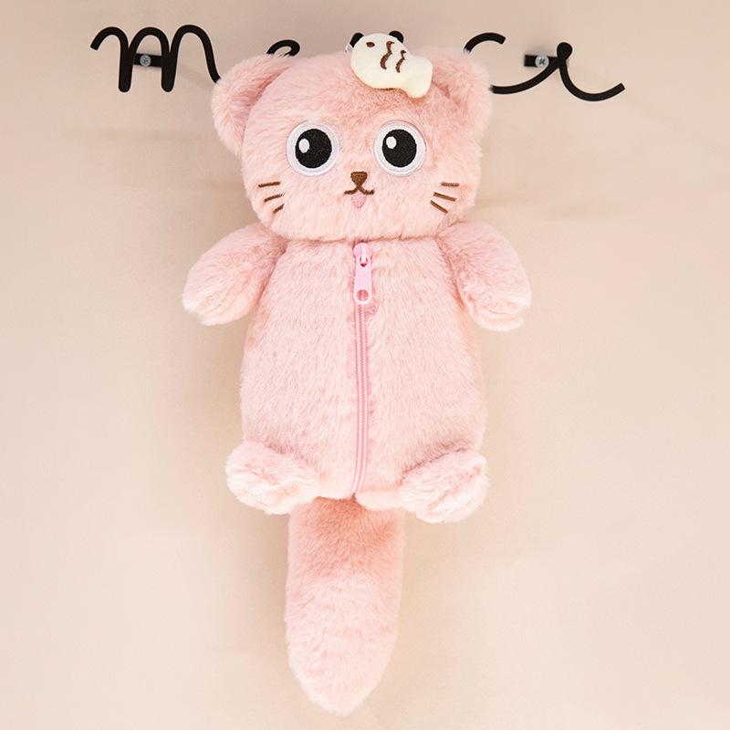 Pennväska Söt Kattstil Skolväska Katt Student Katt Randig Plysch Enkel Papperslåda