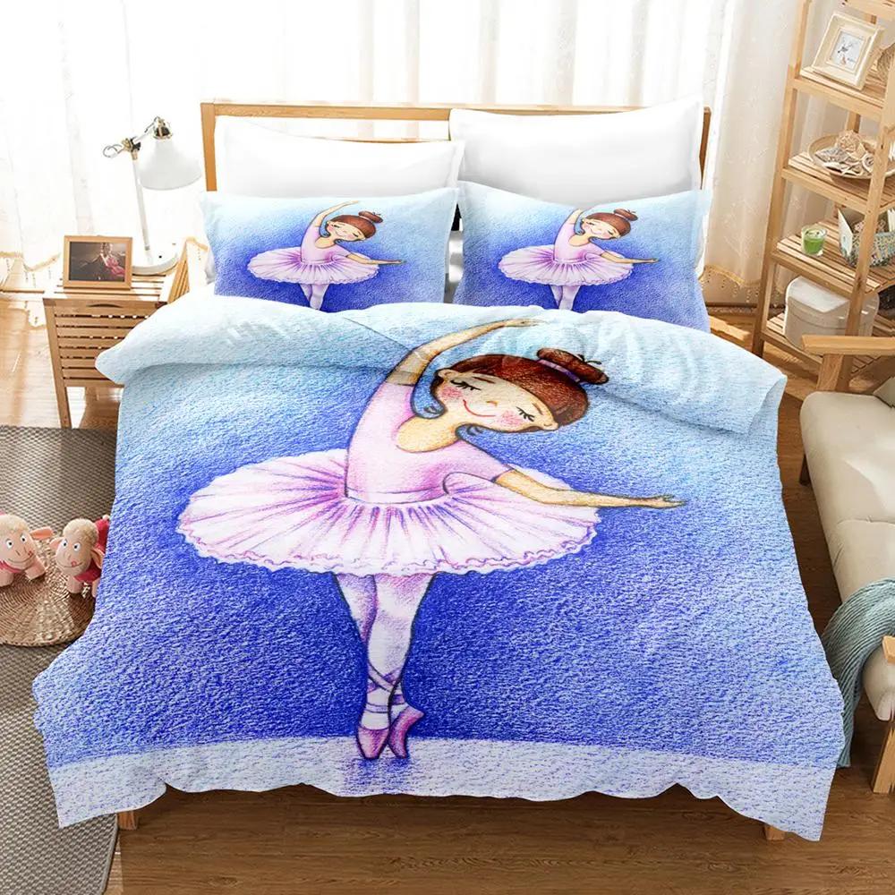 Ballet Girl Duvet Cover Set Purple Tutu Dancer Eiffel Tower Bedding Set for Kids Girls King Size Soft Polyester Comforter Cover