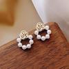 Elegant Rose Pearl Hollow-out Stud Earrings - S925 Silver Needle Design