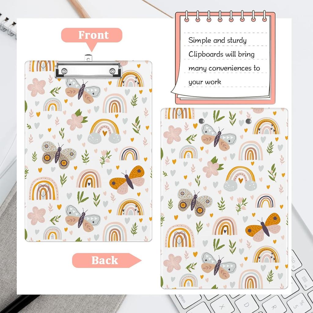 Leaves and Rainbow Plastic Clipboards,Cute Fashion Clipboard Decorative 8.5" x 12.5"Standard A4 Size Clipboards,Acrylic Clipboard for Teacher,Social