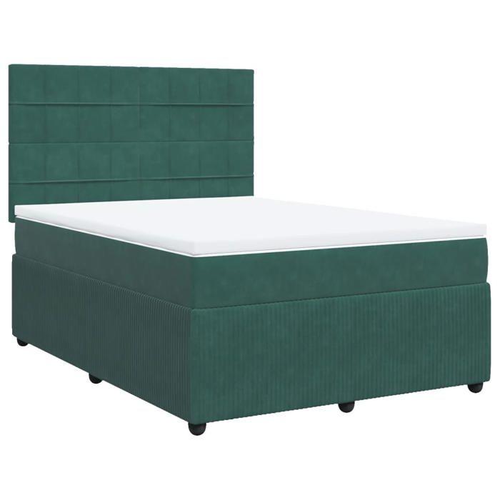 VidaXL Slat Bed Base and Mattress Dark Green 160x200cm Velvet, Bed, Platform Bed, Panel Bed, Furniture of 3294685
