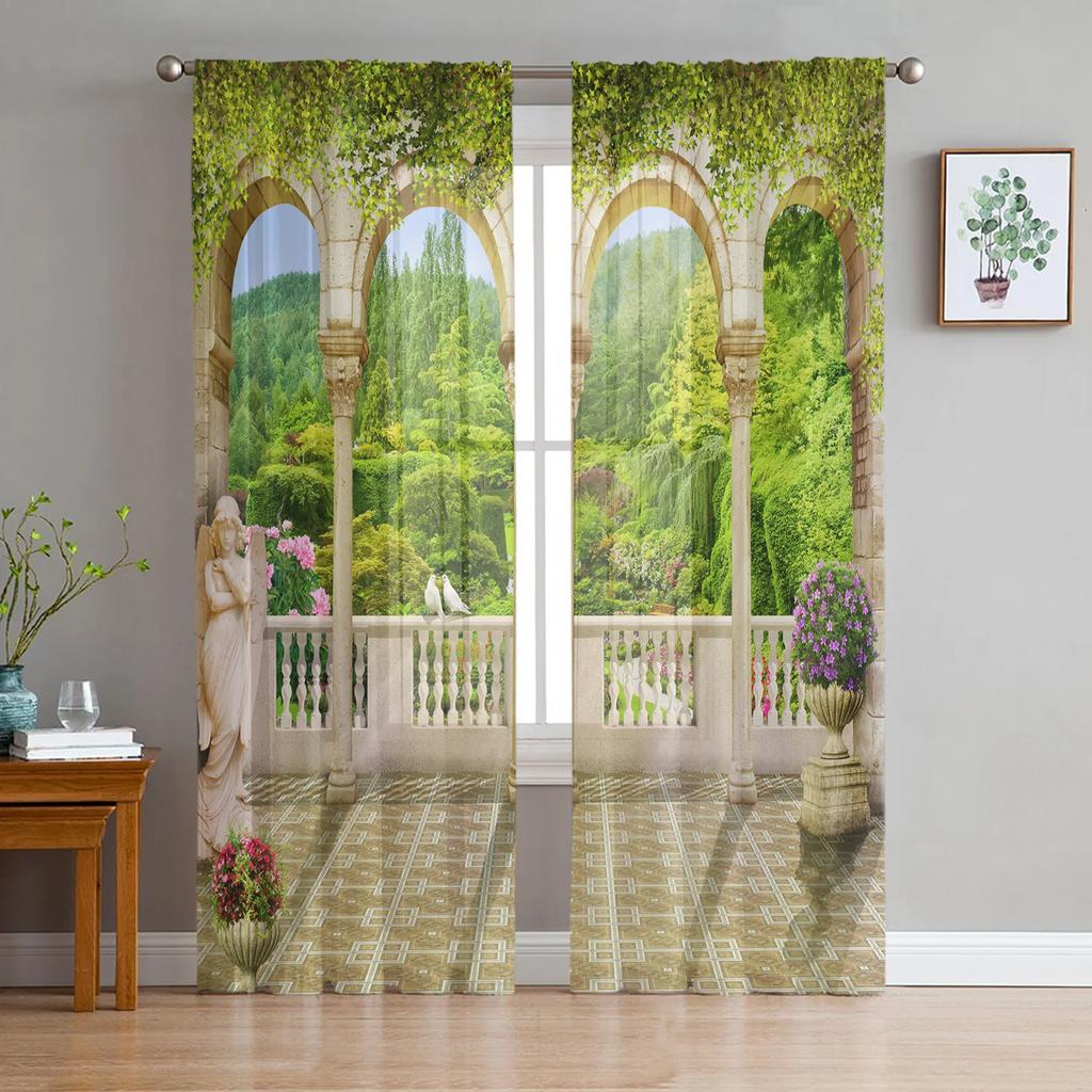 European Courtyard Tulle Sheer Curtains for Living Room Decoration Window Curtain for Bedroom Kitchen Voile Organza Drapes