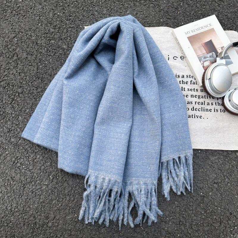 New Solid Color Scarf Couple Winter Shawl Dual-purpose Warm Long Thickened Fringed Scarf