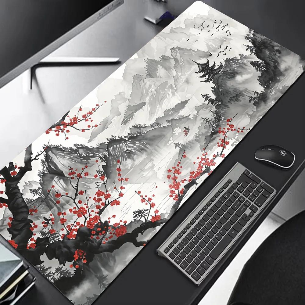 Mürekkep Peyzaj Manzarası Mouse Pad Büyük Oyun Mouse Pedi Dayanıklı Masa Pedi Bilgisayar Faresi İçin Ofis Halısı Kaymaz Kauçuk Mat