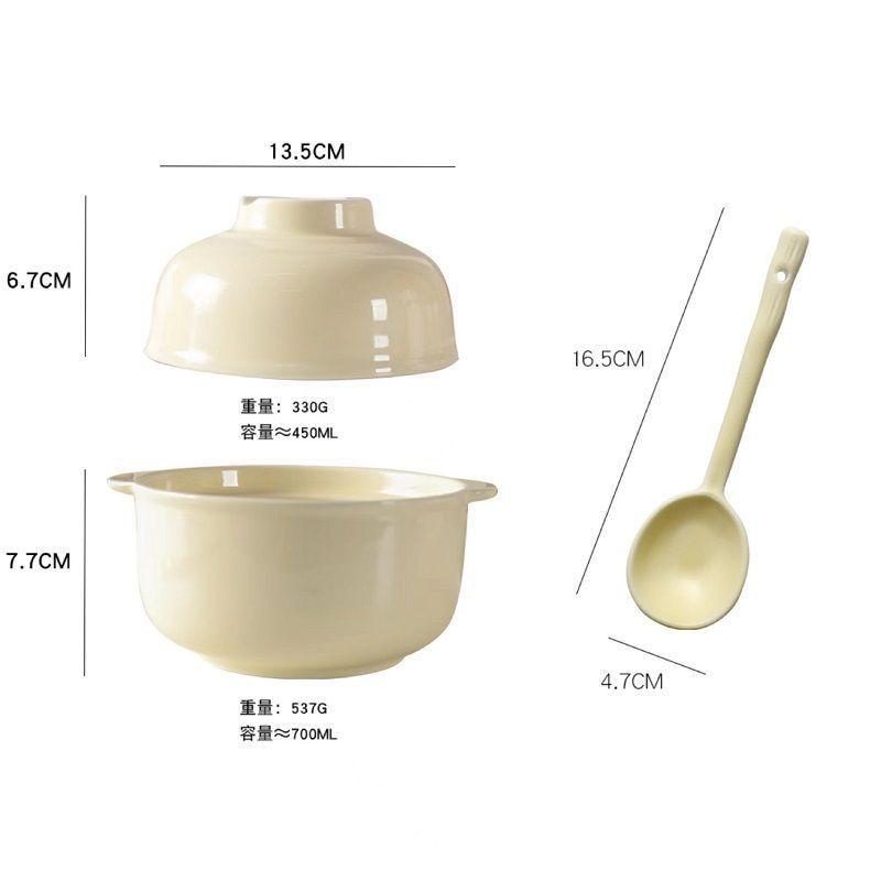 Cream Wind Ceramic Instant Noodle Bowl Creative Student Dormitory Canteen Lunch Box With Lid Spoon Large Bowl Instant Noodle Bowl Set