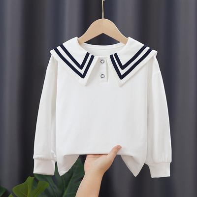 Kızlar Yaka Dip Gömlek İlkbahar ve Sonbahar Kore Beyaz Çocuk Üst Tişört