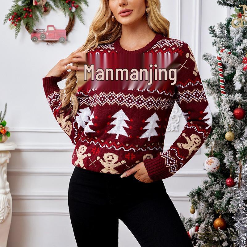 Gingerbread Man Jacquard Long Sleeve Christmas Sweater