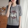 Round-neck Knitted Short-sleeved Women's Horse-patterned Pullover Base Layer T-shirt for Spring and Summer, New Style