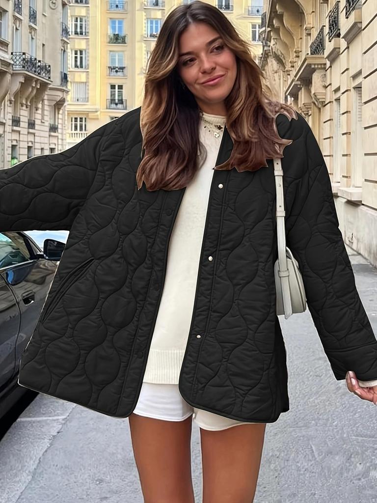 Autunno Inverno Nuovo Stile Europeo Americano Trapuntato Semplice Monocolore Girocollo Lento Cotone Cappotto