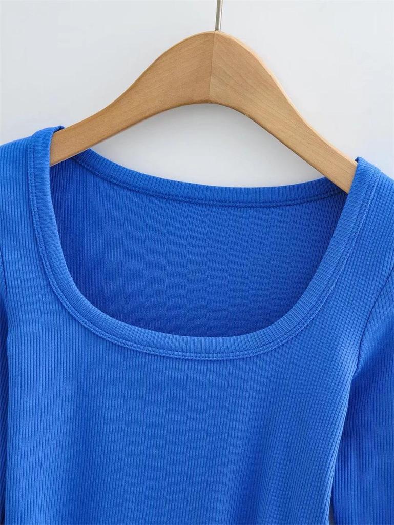 Trendy Women's Ribbed Crew Neck Long Sleeve Crop Top